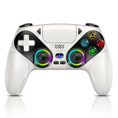 Nonbliep LED Wireless Controller for PS5, Compatible with PS5/PC, Dual Vibration, Macro/Turbo Function, 6-Axis Motion Control, 3.5mm Audio Jack Gamepad with Speaker - White - color: White
