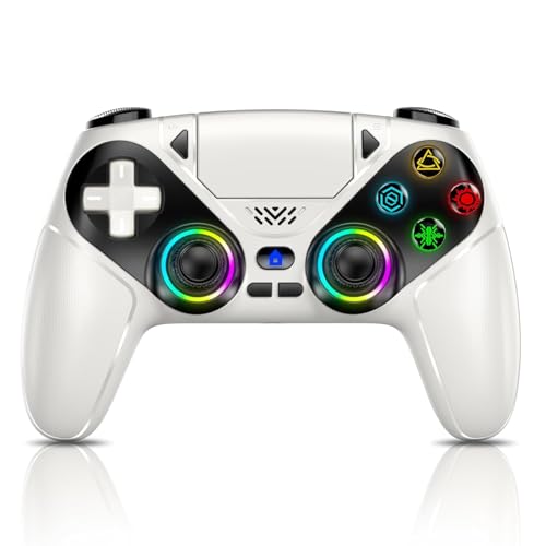 Nonbliep LED Wireless Controller for PS5, Compatible with PS5/PC, Dual Vibration, Macro/Turbo Function, 6-Axis Motion Control, 3.5mm Audio Jack Gamepad with Speaker - White - color: White