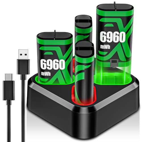 for Xbox Controller Battery Pack for Xbox oneS|X/Xbox Elite/Xbox Series X|S | for xbox controller battery pack Rechargeable, 4x6960mWh Batteries Pack for Xbox Accessories Kits, for Xbox battery charger - color: 4*6960mWh Battery Pack