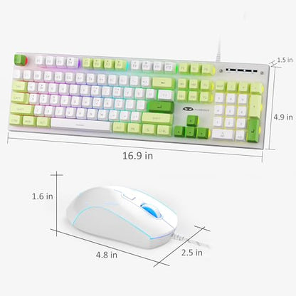 MageGee GT838 Gaming Keyboard and Mouse Combo, 104 Keys RGB Backlit Quiet Wired Keyboards with Number Pad, Metal Panel, Anti-Ghosting, Keyboards Set for Desktop, Laptop, PC, Green - color: White Green