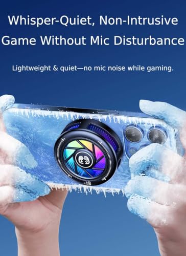 Phone Cooler for Gaming, Low Noise USB Cell Phone Cooler with Smart Temp Control, Phone Cooling Fan with RGB LED Lights, Magnetic Ring & Clip Fan for Phone Gaming & Streaming - color: Gray