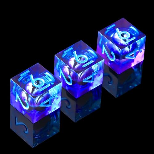 1Pcs D6 DND Dice with Resin Sharp Edge D&D Dice, Random Color and Style 6 Sided Dice 16mm Handmade Polyhedral for DND Roleplaying Games - color: D6-eye Blue Purple