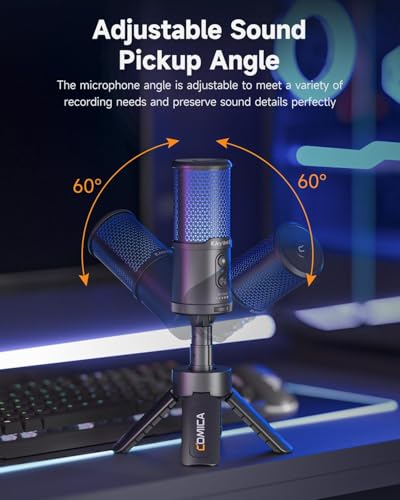 COMICA Ejoy UNI S Gaming Microphone for PC,PS5 and Smartphone,RGB Cardioid Condenser Mic with Tripod Stand, 48kHz/24bit, Noise Cancellation,Black Microphone for Streaming,Recording, Podcasting