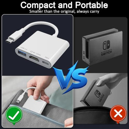 Switch 2 Dock, Portable USB-C Docking Station with HDMI2.1/4K 120Hz, PD 100W Charging, USB Port, Travel TV Dock for Switch/Steam Deck/ROG Ally X/Laptop