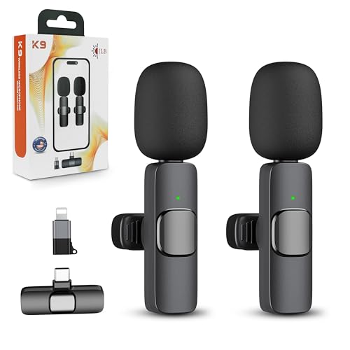 JLB Wireless Lavalier Lapel Microphone 2-Pack for iPhone, iPad & USB-C | Plug & play, noise canceling, 360° pickup, reverb mode, 65ft range — for podcast, vlog & livestream
