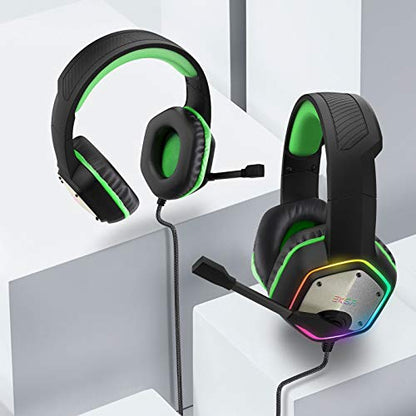 EKSA E1000 Gaming Headset, Computer Headphones with Noise Canceling Mic & RGB Light, Compatible with PC, PS4, PS5, Laptop - color: Green