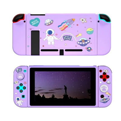 Dockable Switch Purple Case for Girls – Cute Kawaii Soft TPU Protective Cover with Thumb Grips and Screen Protector Compatible with Standard Nintendo Switch Only - color: Purple