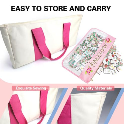 American Acrylic 4-Layer Mahjong Set with Rainbow Translucent Backs, 2 Bags, 4 Acrylic Racks, Silent Mat – Portable American Mahjong Game Set for Adults, Family Game Night & Travel - color: Pink Rainbow