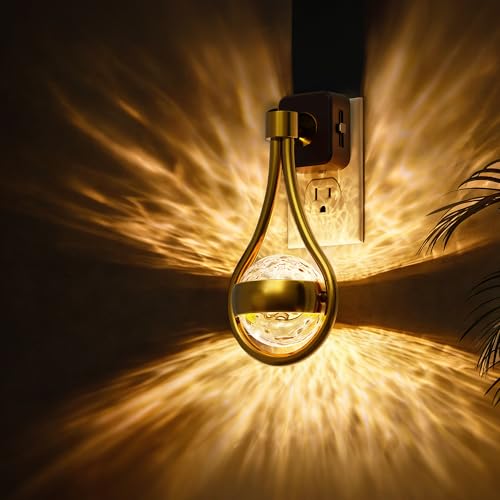 L LOHAS LED Night Lights Plug Into Wall: Star Projector Nightlight, Dusk to Dawn Sensor, 3000K Soft White, 330°Rotating Globe Night Light for Bedroom, Hallway, Home Decor, Gaming Room - color: Gold 3000K Sphere, size: 1 Pack