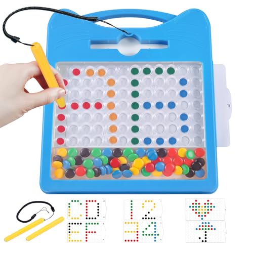 Magnetic Letters and Numbers Set for Toddlers - Magnet Drawing Doodle Board with Beads and 2 Pens, Magnetic Dot Art, Preschool Learning ABC Math for 3 4 5 Years Old Girls Boys - color: Blue