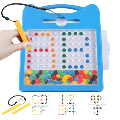 Magnetic Letters and Numbers Set for Toddlers - Magnet Drawing Doodle Board with Beads and 2 Pens, Magnetic Dot Art, Preschool Learning ABC Math for 3 4 5 Years Old Girls Boys - color: Blue