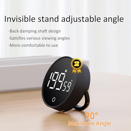 Digital Kitchen Timer, Rechargeable Magnetic Visual Timer with Large LED Display, Adjustable Volume for Classroom, Cooking, Fitness, Baking, Kids Learning & Teaching (1, Black)