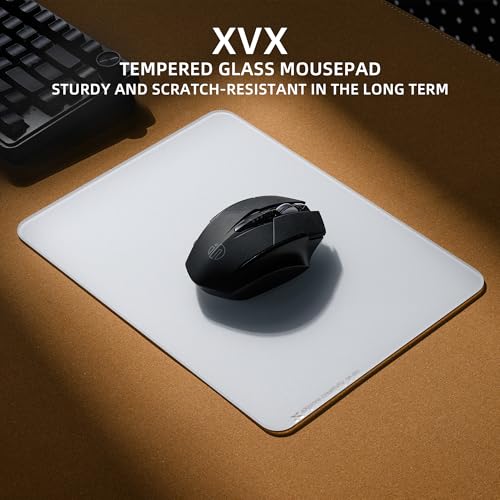 XVX Portable Glass Mousepad, Hard Mouse Pad 290mm*220mm, Ultra Smooth Mouse Pad for Fast and Accurate Mouse Control for Working and Gaming(White)