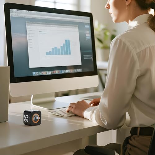 EooCoo Pomodoro Timer, Small Gravity Timer, Visual Countdown 5 10 25 50 | Desk Productivity Flip Timer, ADHD Tool Cube Countdown Stopwatch, for Office, Kitchen, Gym, College School Supplies - style: Visual Display