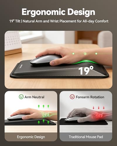 TECKNET Ergonomic Mouse Pad with Wrist Rest, Mousepad with Wrist Support with Built-in Memory Foam and Ergonomic Slope Design Relieves Carpal Tunnel Syndrome Pain,Mouse Pads for Office Gaming - color: Black