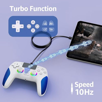 IWGAME Wired Controller for PS-5/PC, Gaming Controller with Dual Vibration, Programmable/Remap/Turbo/RGB Light, 3.5MM Headphone Jack - color: white