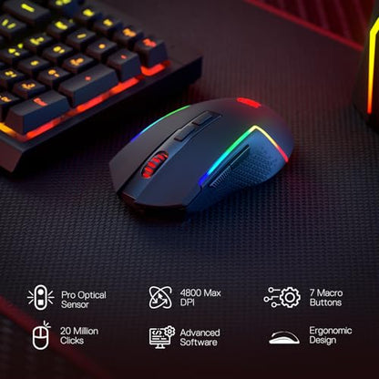 Redragon S142 Combo, K515 PRO Membrane Gaming Keyboard, M693 4800 DPI Mouse | 4 On-the-Fly Combos, No Software Needed, 0-Delay Cordless Both Devices, 7-Button Precision, Shared Dongle, On-Board CPI Mice - color: S142