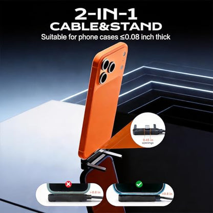 3 Pack Invisible Holder Charger Cable, 240W PD Fast Charging Cable for Desk, USB-C to USB-C & Light-ning Cable 4.9 FT with 360° Adjustable Metal Stand, 2 in 1 Holder Charger for Gaming, Office, Home - size: 3PCS ( 2 C to C & 1 C to Lightning )