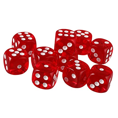 10PCS Polyhedral Dice - D6 Acrylic Dice (16mm, Transparent Red) for RPG, MTG, DND, Table Games - color: Transparent Red