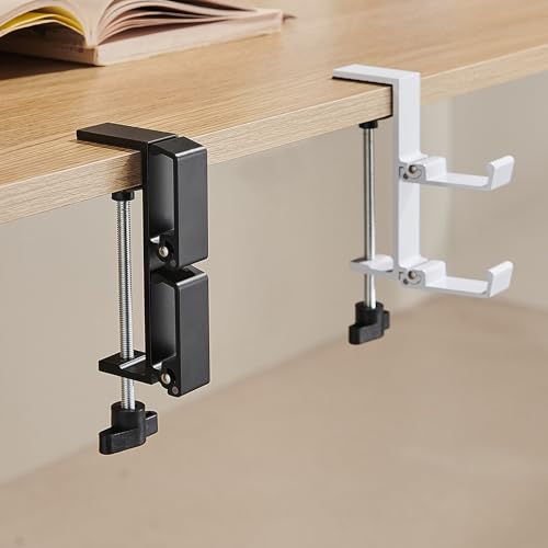 Heavyrain Desk Edge Headphone Holder and Bag Hook, Clamp-On Design, No Drill Installation, Metal, Black - color: black.