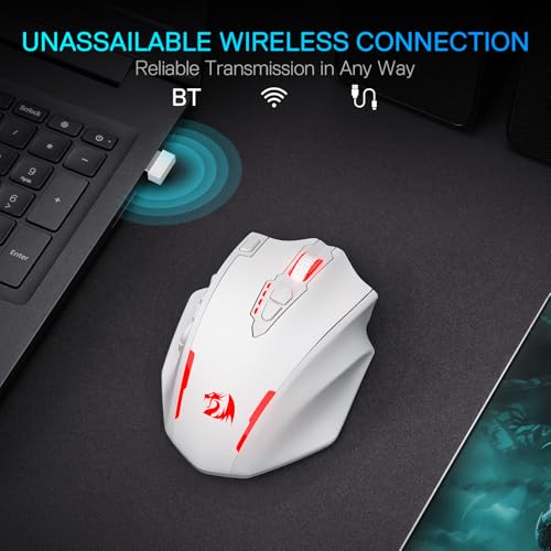 Redragon M913 MAX Wireless MMO Gaming Mouse 26000 DPI Remapping Keys | Cable-Free 0 Delay, Dedicated for FPS Gamers, Redefine Keybinding Macro, Vibing Backlight, Ergonomic Grip Body Comfort - color: White, style: Wireless M913 Max