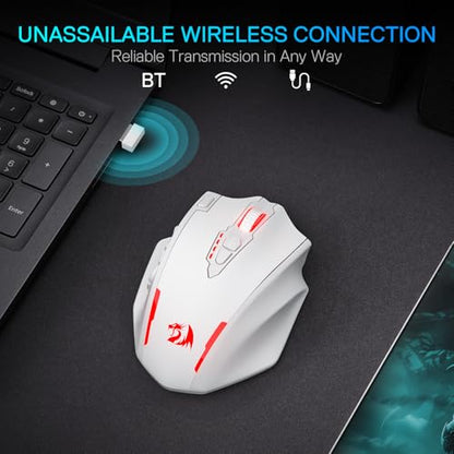 Redragon M913 MAX Wireless MMO Gaming Mouse 26000 DPI Remapping Keys | Cable-Free 0 Delay, Dedicated for FPS Gamers, Redefine Keybinding Macro, Vibing Backlight, Ergonomic Grip Body Comfort - color: White, style: Wireless M913 Max
