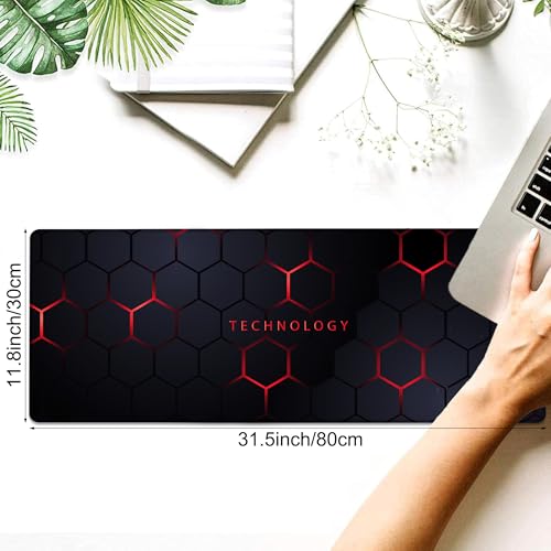 Desk Pad, Black and Red Honeycomb Hexagons Technology XL Gaming Mouse Pad with Stitched Edges,Non-Slip Waterproof Rubber Base Large Desk Mat for Keyboard and Mouse 31.5"x11.8" - color: Colour14, size: X-Large
