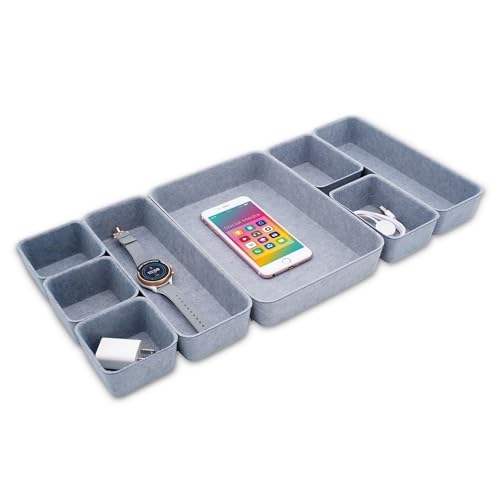 Welaxy Minimalist 8pc Felt Desk Drawer Organizer Glacier Gray Bins - color: Glacier Gray