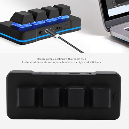 Mini 4 Key Keypad Mechanical Gaming Keyboard, RGB Blue Switch 4 Key Macro USB Keypad, 2.4G One Handed Mini Programmable Keyboard