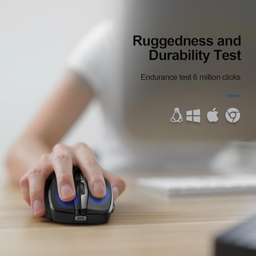 TECKNET Wireless Mouse Rechargeable, 2.4G Computer Mice with USB-A Receiver | 2.4G Connection, 800mAh Battery, 3X Faster Charging, Silent Click, 6-Level 4800 DPI, Ergonomic Design for All-day Comfort - color: Black