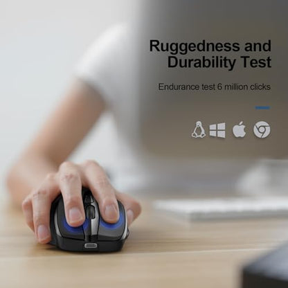 TECKNET Wireless Mouse Rechargeable, 2.4G Computer Mice with USB-A Receiver | 2.4G Connection, 800mAh Battery, 3X Faster Charging, Silent Click, 6-Level 4800 DPI, Ergonomic Design for All-day Comfort - color: Black