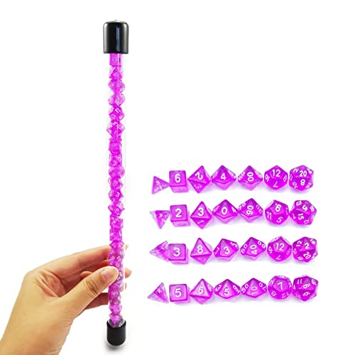Bescon 28pcs Translucent Purple Mini Polyhedral Dice Set in Tube, for DND RPG Dice 4X7pcs,Mini Gem Violet Dice Set - color: 4x7pcs Mini Gem Purple
