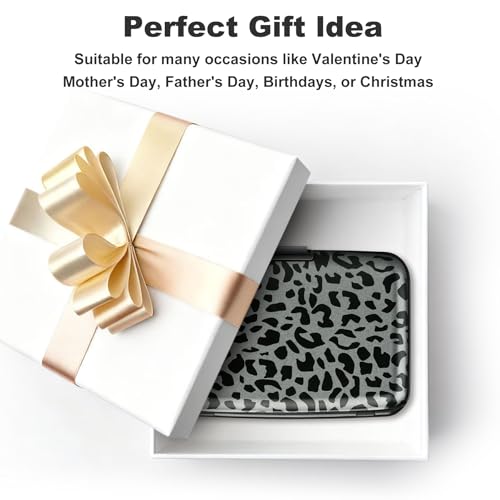 ELFISH Mini RFID Aluminum Wallet Credit Cards Holder Business Card Case Metal ID Case for Men Women(Black Leopard Print) - color: Black Leopard Print