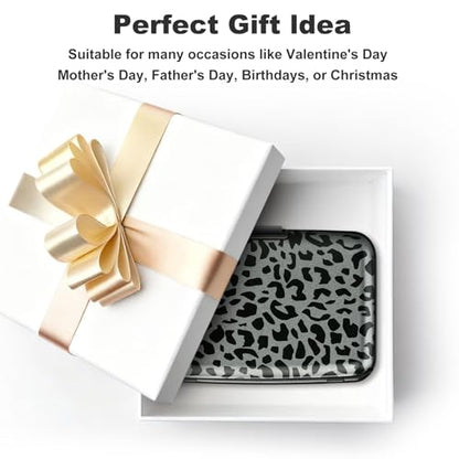ELFISH Mini RFID Aluminum Wallet Credit Cards Holder Business Card Case Metal ID Case for Men Women(Black Leopard Print) - color: Black Leopard Print