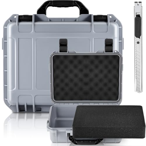 Relaxweex 1 Pcs Waterproof Hard Case with DIY Customizable Foam Insert Portable Protective Case with Knife for Camera Drones Equipments Tools Test Instruments(Gray,14.3 x 11.4 x 4.5 Inch) - color: Gray, size: 14.3 x 11.4 x 4.5 Inch