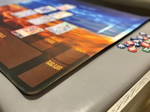 Trading Card Game Playmat – OPTCG Compatible Play Mat with Card Zones, Non-Slip Rubber Base, Stitched Edges, Original Art (Fire) - color: Fire