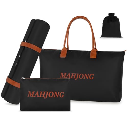 Yorige Empty Mahjong Bags 4 Pcs Set for American Tiles & Racks, Nylon Mahjong Tote Bag with Tiles Bag, Protective Sleeve for Rack Pushers, Drawstring Bag for Game Nights Parties Gifts - color: Black