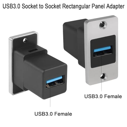 QIANRENON 5Gbps USB3.0 Rectangular Metal Panel Adapter USB3.0 Female to Female Panel Mount Connector USB 3.0 Mounting Socket Data Module 5V/0.5A Charging, Mounting on Panel Desktop Wall Floor Plug