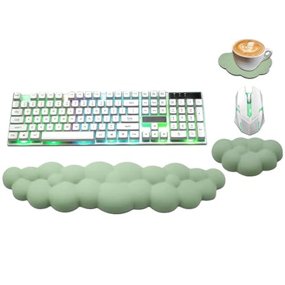 Cloud Wrist Rest Keyboard, PU Leather Wrist Rest for Computer Keyboard | Ergonomic Keyboard Wrist Rest with Memory Foam, Cute Mouse Wrist Rest for Gaming, Office, Computer, Pain Relief, Pastel Green - color: Pastel Green
