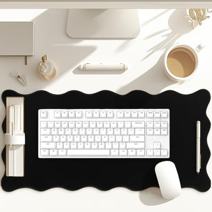 Hahafelt Scalloped Desk Mat Large Desk Pad Cute Coquette Table Mat Back to School Preppy Table Make up Pad Nonslip Graduation Gift with Stitching Waterproof Gaming(Black,31.5 x 15.8 Inches) - color: Black, size: 31.5 x 15.8 Inches