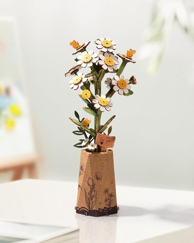 3D Flower Wooden Puzzles for Adults-Chamomile, DIY Wooden Flowers Model Kit Building Set Crafts Birthday Gifts, Artificial Botanical Collection Creative Gift Ideas/Housewarming (101PCS) - style: TW - Chamomile