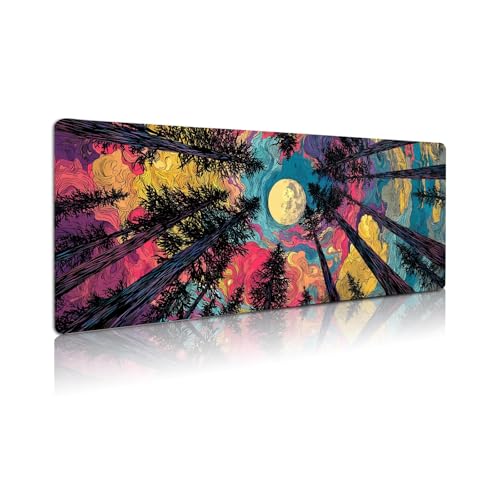 Extended Gaming Mouse Pad, Large Mouse Mat 3 mm Nature Rubber Base Mousepad with Stitched Edges, Non-Slip Desk Mat for Office Home Great Gift 31.5x11.8 Inch (Starry Forest 1) - color: Starry Forest 1