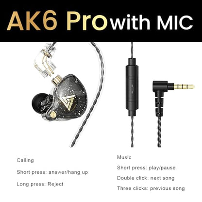 Wired Gaming Earbuds, QKZ AK6 PRO in Ear Monitors, Deep Bass Sound Wired Earbuds, HiFi in Ear Headphones with New 1DD 10mm Dynamic Driver, IEM for Music Gaming Video Calling (Black) - color: Black