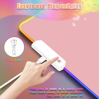 Japanese Sakura RGB Mouse Pad for Gaming I Large Mousepad with 14 Led Modes I Keyboard Pad Gaming Desk Mat I Non-Slip Rubber Base Mouse Mat I 900x400x4mm Waterproof Mousepad I Pink Cherry Blossom - color: Pink Cherry Blossom