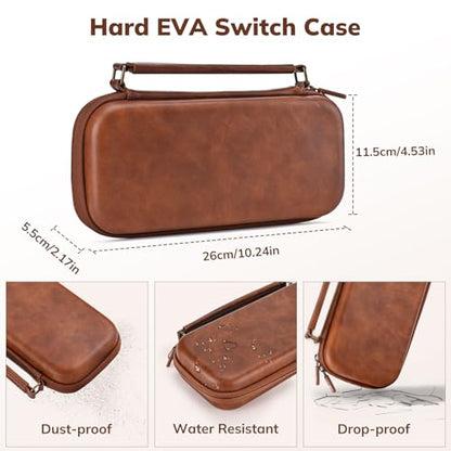 Younik Switch Case for NS Switch and Switch OLED, PU Leather, Brown | Hard EVA Shell, Portable Travel Case with 9 Games Slots - color: Brown-for Switch 2017/Switch OLED