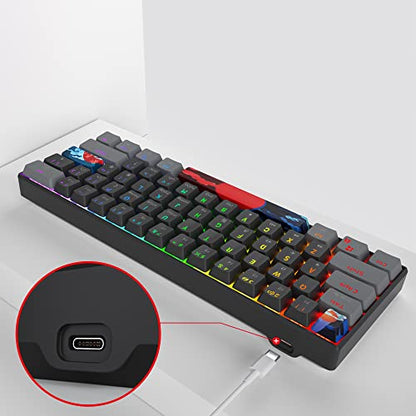 60% Mechanical Keyboard Wired Clicky Blue Switch RGB Backlight | 60 Percent 61-keys Compact Layout Gaming Keyboard TKL Ultra-Compact Mini RGB Backlit - color: 61 Dark/Blue Switch