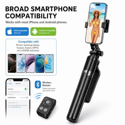 70" Phone Tripod Stand with Wireless Remote, Selfie Stick for iPhone Samsung Android, Portable Cell Phone Holder for Video Recording Photos Vlogging Travel