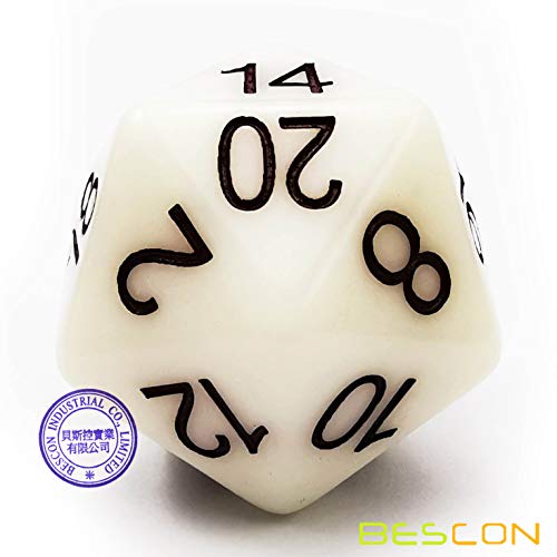 Bescon Jumbo Glowing D20 38MM, Big Size 20 Sides Dice Jade Glow in Dark, Big 20 Faces Cube 1.5 inch - color: Jade Glow in Dark