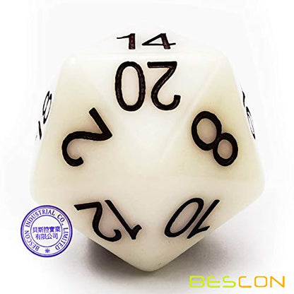 Bescon Jumbo Glowing D20 38MM, Big Size 20 Sides Dice Jade Glow in Dark, Big 20 Faces Cube 1.5 inch - color: Jade Glow in Dark