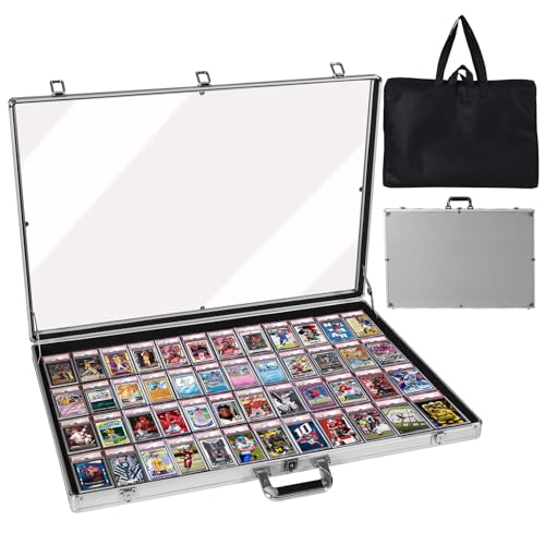 34"x22" Aluminum Card Display Case for Baseball MTG Collectible Cards with Bag, XL Table Top Trade Show Display Case with Lock for Graded Sports Card Jewelry Craft Collectibles-Black Lining